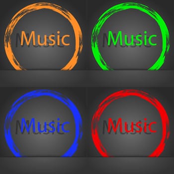 music sign icon. Karaoke symbol. Fashionable modern style. In the orange, green, blue, red design. illustration