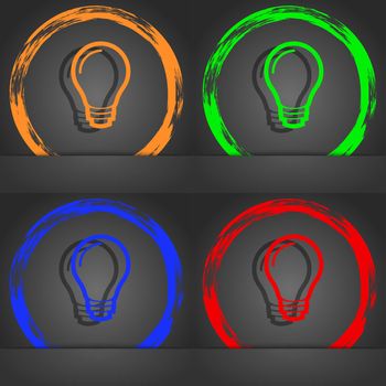 Light bulb icon symbol. Fashionable modern style. In the orange, green, blue, green design. illustration