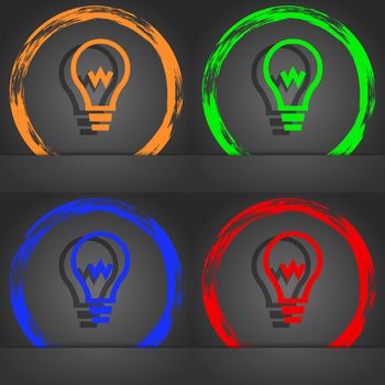 Light bulb icon symbol. Fashionable modern style. In the orange, green, blue, green design. illustration