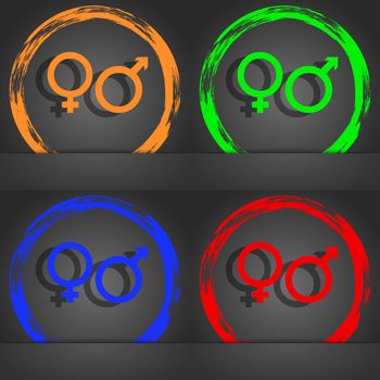 male and female icon symbol. Fashionable modern style. In the orange, green, blue, green design. illustration