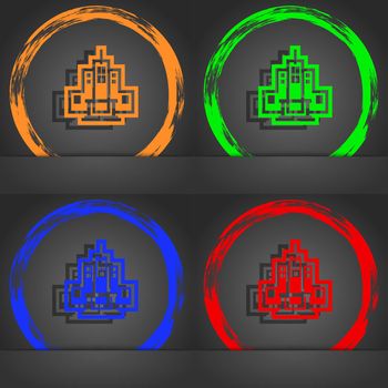 skyscraper icon symbol. Fashionable modern style. In the orange, green, blue, green design. illustration