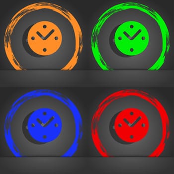 Mechanical Clock icon symbol. Fashionable modern style. In the orange, green, blue, green design. illustration