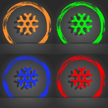 snowflake icon symbol. Fashionable modern style. In the orange, green, blue, green design. illustration