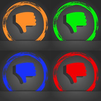 Dislike, Thumb down, Hand finger down icon symbol. Fashionable modern style. In the orange, green, blue, green design. illustration