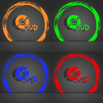 dvd icon symbol. Fashionable modern style. In the orange, green, blue, green design. illustration