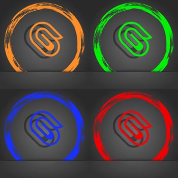 paper clip icon symbol. Fashionable modern style. In the orange, green, blue, green design. illustration