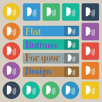 Talking Flat modern web icon. Set of twenty colored flat, round, square and rectangular buttons. illustration