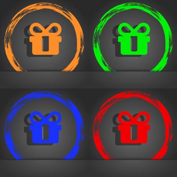 gift icon symbol. Fashionable modern style. In the orange, green, blue, green design. illustration