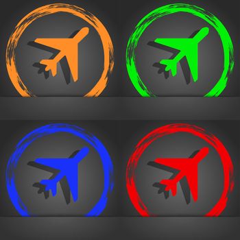 airplane icon symbol. Fashionable modern style. In the orange, green, blue, green design. illustration