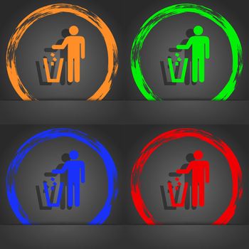throw away the trash icon symbol. Fashionable modern style. In the orange, green, blue, green design. illustration
