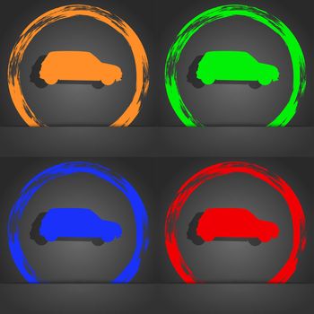 Jeep icon symbol. Fashionable modern style. In the orange, green, blue, green design. illustration