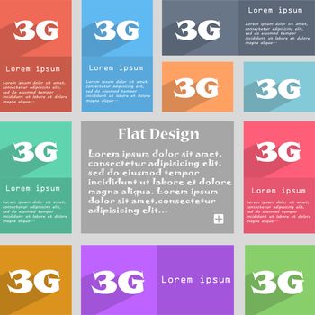 3G sign icon. Mobile telecommunications technology symbol. Set of colour buttons. illustration