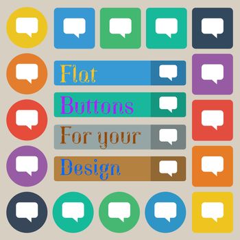 speech bubble, Chat think icon sign. Set of twenty colored flat, round, square and rectangular buttons. illustration