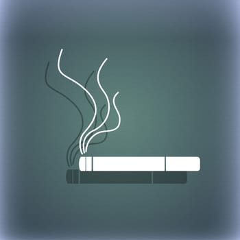 Smoking sign icon. Cigarette symbol. On the blue-green abstract background with shadow and space for your text. illustration