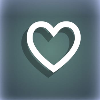 Heart sign icon. Love symbol. On the blue-green abstract background with shadow and space for your text. illustration