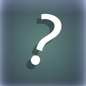 Question mark sign icon. Help symbol. FAQ sign. On the blue-green abstract background with shadow and space for your text. illustration