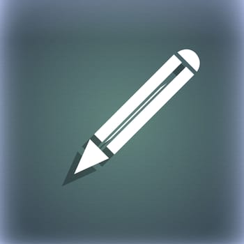 Pencil sign icon. Edit content button. On the blue-green abstract background with shadow and space for your text. illustration