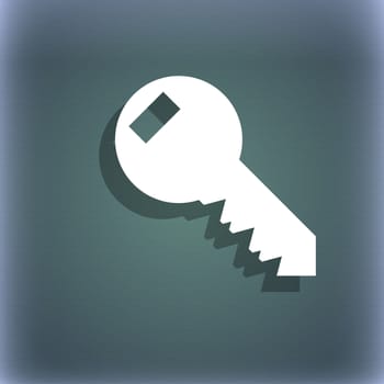 Key sign icon. Unlock tool symbol.. On the blue-green abstract background with shadow and space for your text. illustration