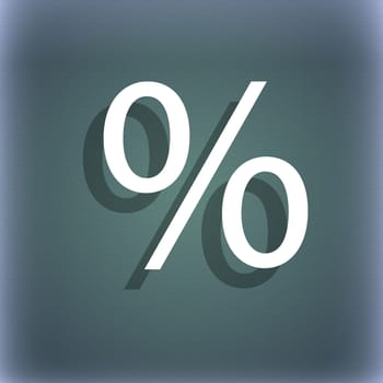 Discount percent sign icon. Modern interface website buttons. On the blue-green abstract background with shadow and space for your text. illustration