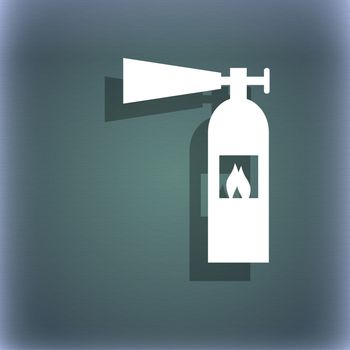 fire extinguisher icon sign. On the blue-green abstract background with shadow and space for your text. illustration