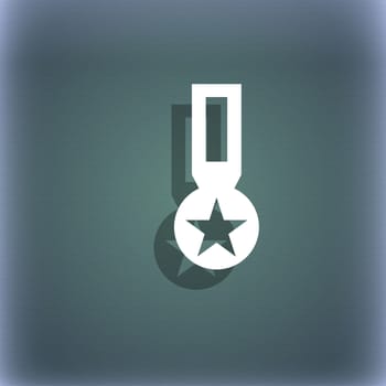 Award, Medal of Honor icon sign. On the blue-green abstract background with shadow and space for your text. illustration