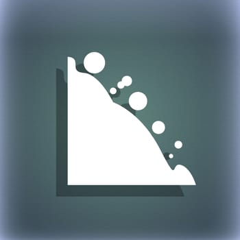 Rockfall icon. On the blue-green abstract background with shadow and space for your text. illustration