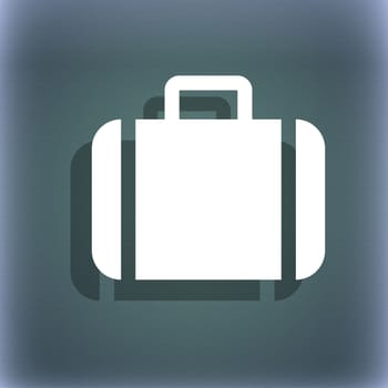 Suitcase icon symbol on the blue-green abstract background with shadow and space for your text. illustration