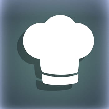 Chef hat sign icon. Cooking symbol. Cooks hat. On the blue-green abstract background with shadow and space for your text. illustration