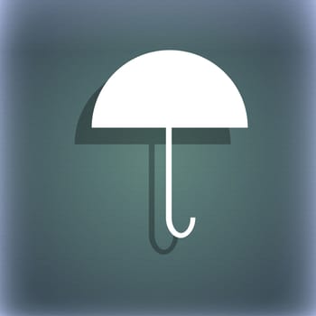 Umbrella sign icon. Rain protection symbol. On the blue-green abstract background with shadow and space for your text. illustration
