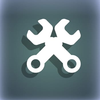 Wrench key sign icon. Service tool symbol. On the blue-green abstract background with shadow and space for your text. illustration