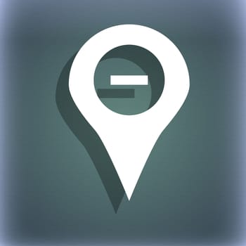 Minus Map pointer, GPS location icon symbol on the blue-green abstract background with shadow and space for your text. illustration