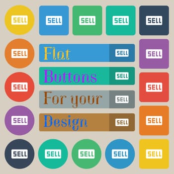 Sell, Contributor earnings icon sign. Set of twenty colored flat, round, square and rectangular buttons. illustration