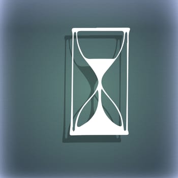 Hourglass sign icon. Sand timer symbol. On the blue-green abstract background with shadow and space for your text. illustration