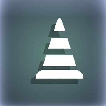 road cone icon. On the blue-green abstract background with shadow and space for your text. illustration