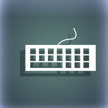 Computer keyboard Icon. On the blue-green abstract background with shadow and space for your text. illustration