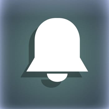 Alarm bell icon symbol on the blue-green abstract background with shadow and space for your text. illustration