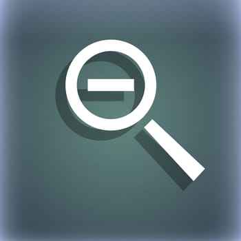 Magnifier glass, Zoom tool icon sign. On the blue-green abstract background with shadow and space for your text. illustration