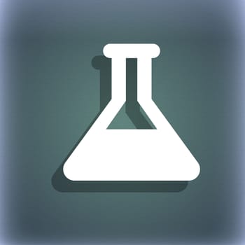 Conical Flask icon symbol on the blue-green abstract background with shadow and space for your text. illustration