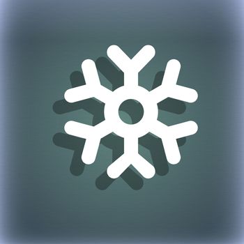 snowflake icon symbol on the blue-green abstract background with shadow and space for your text. illustration