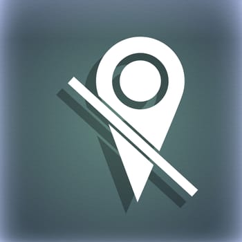 Map pointer icon sign. On the blue-green abstract background with shadow and space for your text. illustration