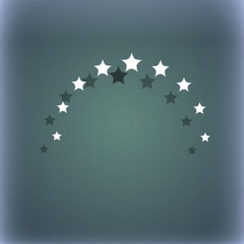 Star sign icon. Favorite button. Navigation symbol. On the blue-green abstract background with shadow and space for your text. illustration