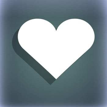 Heart, Love icon symbol on the blue-green abstract background with shadow and space for your text. illustration