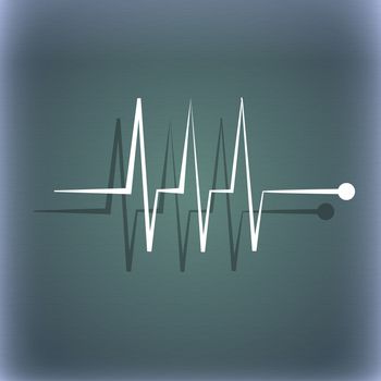 Cardiogram monitoring sign icon. Heart beats symbol. On the blue-green abstract background with shadow and space for your text. illustration