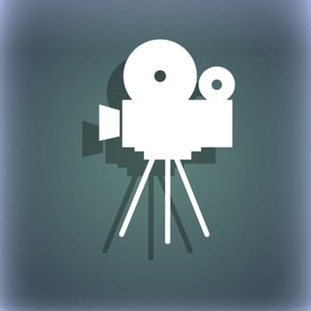 Video camera sign icon.content button. On the blue-green abstract background with shadow and space for your text. illustration