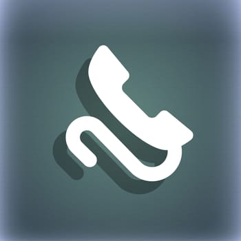 retro telephone handset icon symbol on the blue-green abstract background with shadow and space for your text. illustration