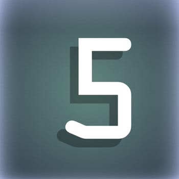 number five icon sign. On the blue-green abstract background with shadow and space for your text. illustration