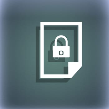 File locked icon sign. On the blue-green abstract background with shadow and space for your text. illustration