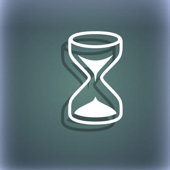 Hourglass sign icon. Sand timer symbol. On the blue-green abstract background with shadow and space for your text. illustration