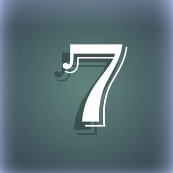 number seven icon sign. On the blue-green abstract background with shadow and space for your text. illustration