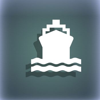 ship icon symbol on the blue-green abstract background with shadow and space for your text. illustration